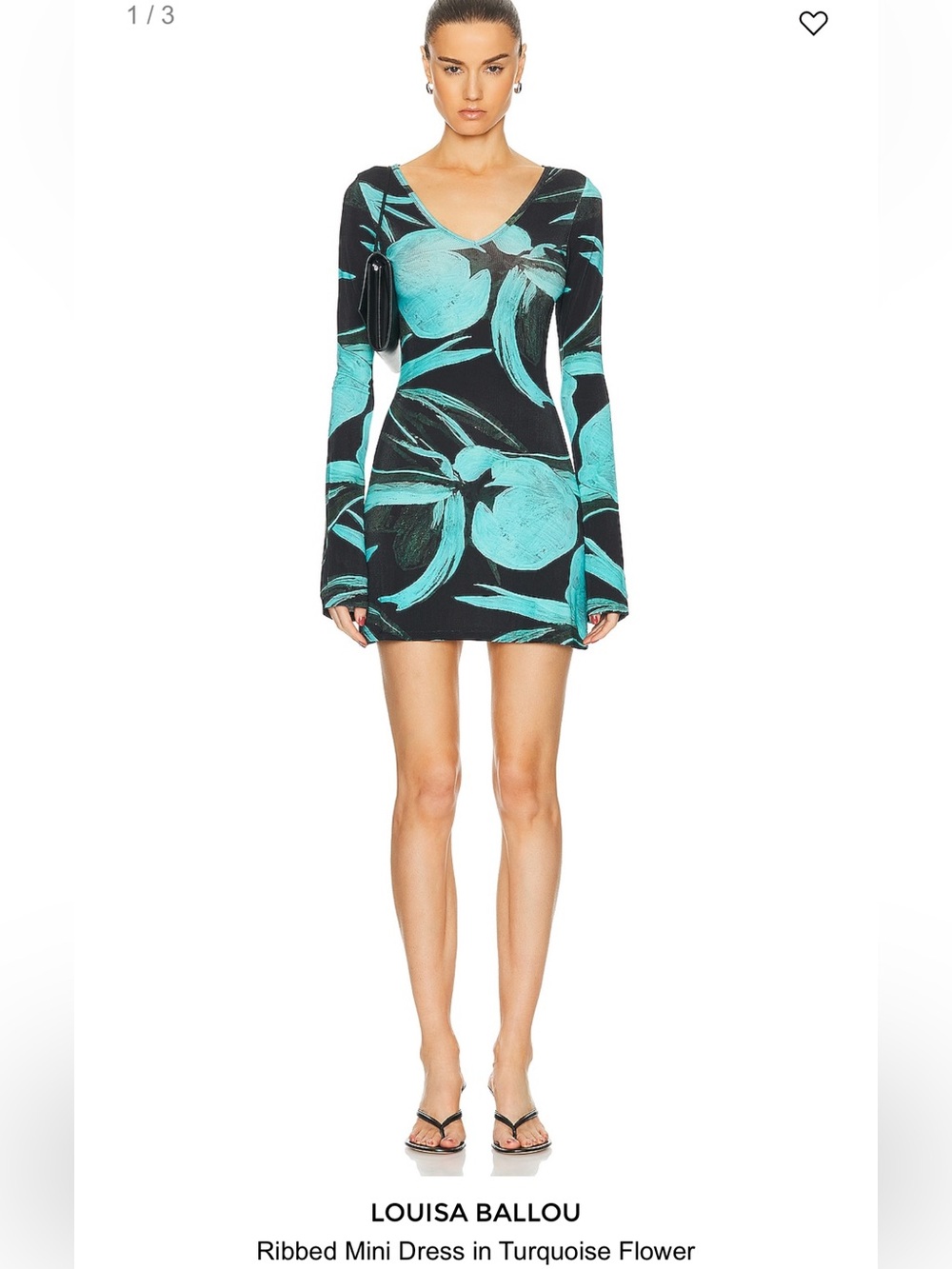 Louisa Ballou Black Mini Dress with Turquoise Floral Print